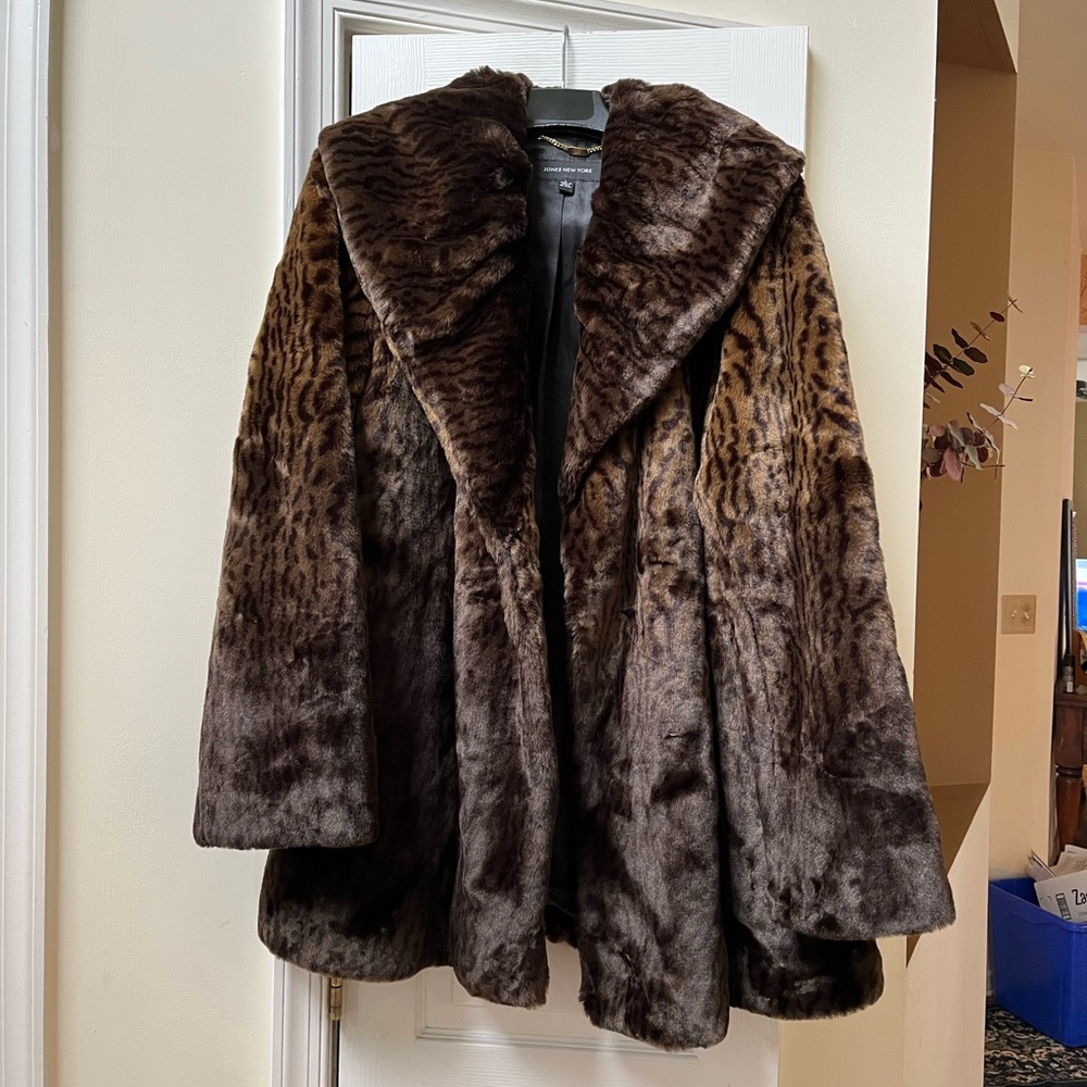 Faux fur animal print coat
